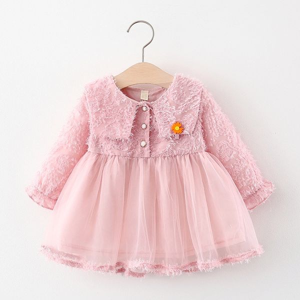 

children's early autumn skirt tassel yarn princess dress little fairy pink fashionable dress above knee, mini cotton patchwork, Red;yellow