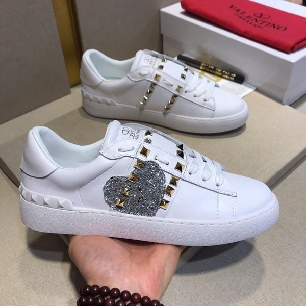 

trend 2019 new men's and women's white leather low rivet shoes comfortable tennis casual shoes fashion sports rivet shoes original, Black