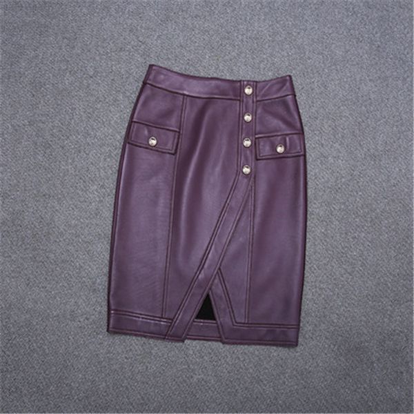 

2020 women autumn genuine real sheep leather skirt e68, Black