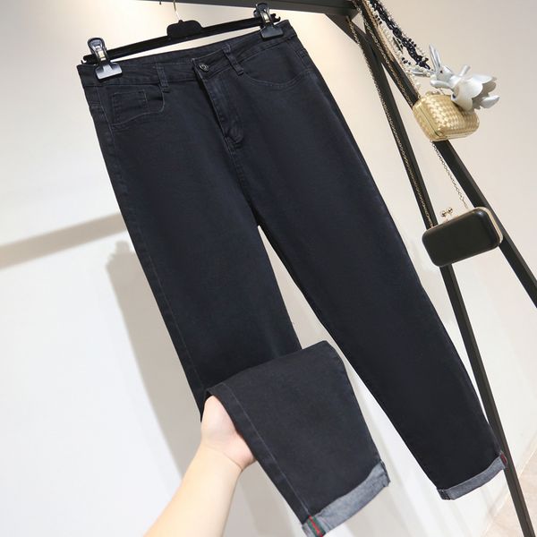 

women's jeans woman high waist plus size loose softener black ankle-length denim harem pants 4xl 5xl, Blue