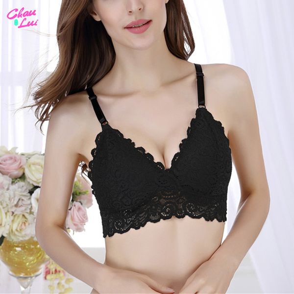 

chau lui bra wireless bras for women lingerie lace bralette push up bra deep v floral lace bras bralette intimates, Red;black
