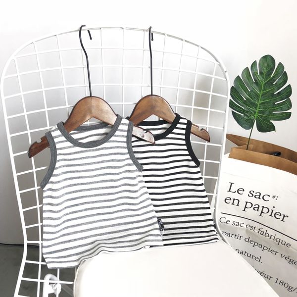 

baby and children's clothing children's striped vest boys' linen sleeveless thin baby vest fashion 2020, Blue