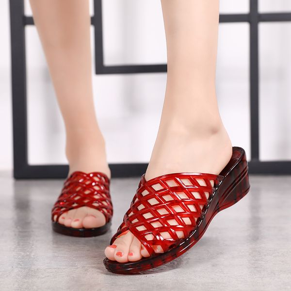 

women beach sandals breathable wedge sandals valentine slippers summer slip on women peep toe shoes sandalias mujer 2020, Black