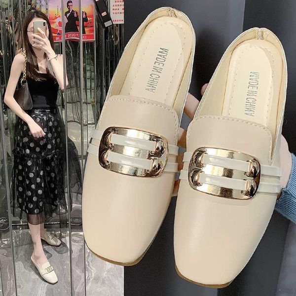 

mules for women 2020 shoes slippers casual cover toe loafers slides pantofle low luxury summer new soft flat pu rome rubber, Black