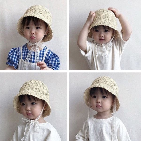

2020 new super cute baby sunshade straw straw hat for boys and girls sunscreen and sunshade foldable baby beach hat, Blue;gray