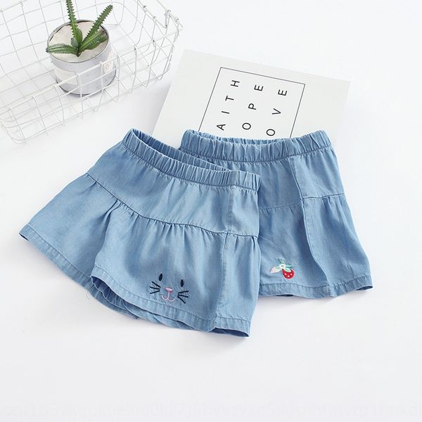 

2020 korean style cartoon animal embroidery denim shorts embroidered shorts for children boys and girls pants skirt pants, Blue