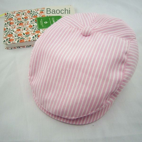 

autumn 2020 beret new men's and women's korean style cotton striped cap all-match beret pink open cap, Yellow