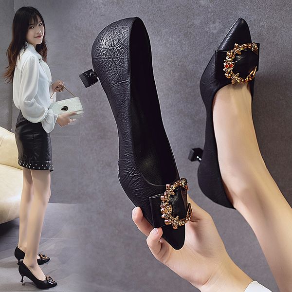 

spring new fashion pointy shallow mouth high heels, Black