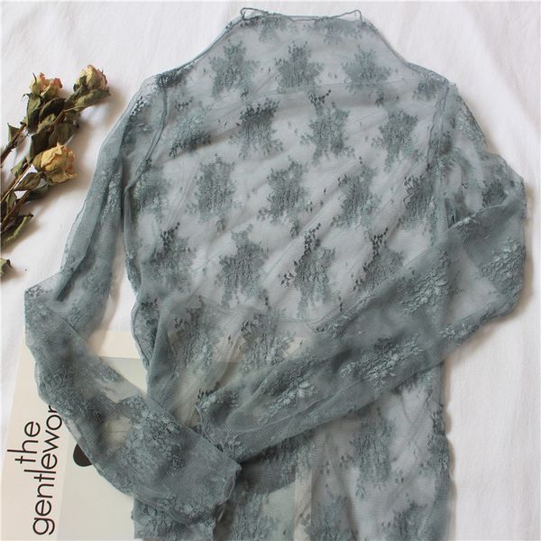 

summer women lace floral embroidery blouses shirt ladies mesh blouses transparent elegant see through black shirt, White
