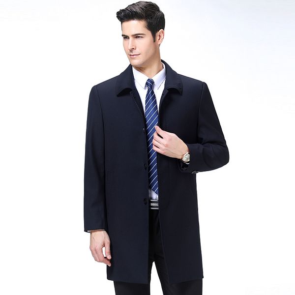 

new middle-aged men's 2020 spring autumn business section lapel casual windbreaker medium length jacket outwear, Tan;black
