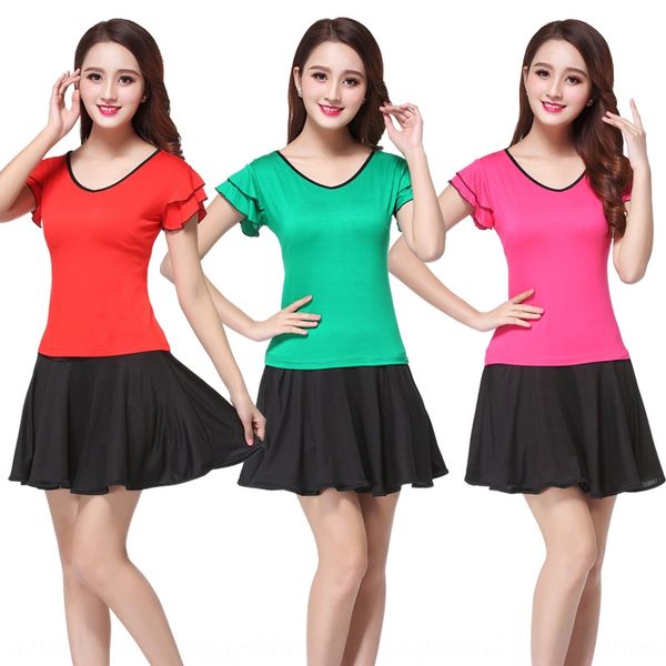 

square dance dress clothing new solid color new modal ruffled short-sleeved dance clothing, Black