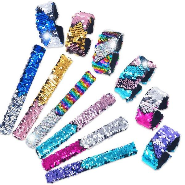 

charm bracelets creactive glitter mermaid children women bling colorful magic patted sequin bracelet wristband kid jewelry, Golden;silver