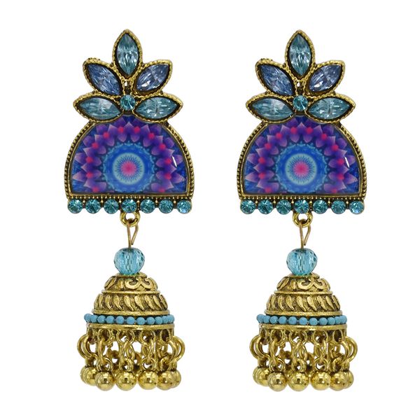 

vintage retro 6 color jhumki gold with multicolor crystal beads bell tassel jhumka earrings for women, Silver