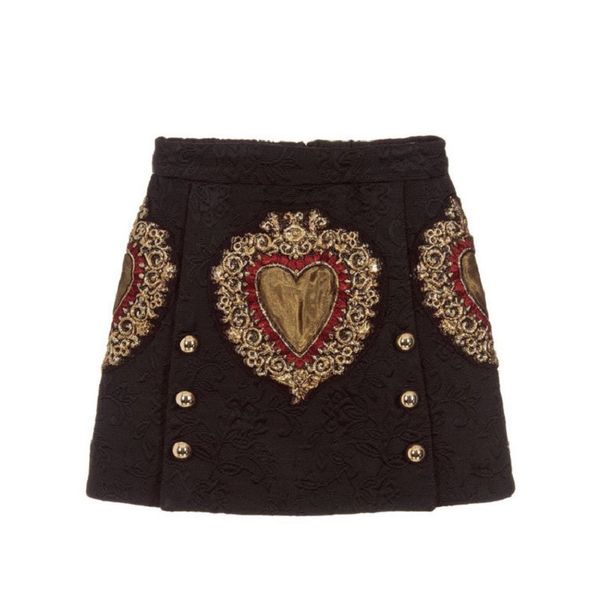 

skirts vintage black heart embroidery a line skirt women 2021 runway designer double breasted female ladies party mini clothing
