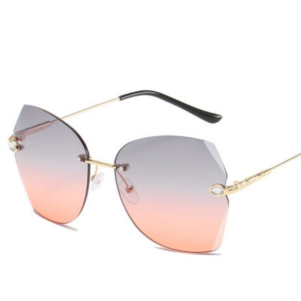 

new fashion trimming rimless sunglasses women luxury rhinestone frameless sun glasses ladies large frame gradient ocean eyewear, White;black