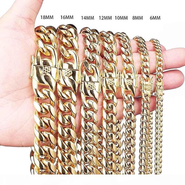 

men women cuban chains necklace bracelet 316l stainless steel jewelry sets high polished hip hop choker link double safety clasps 8mm-18mm, Silver