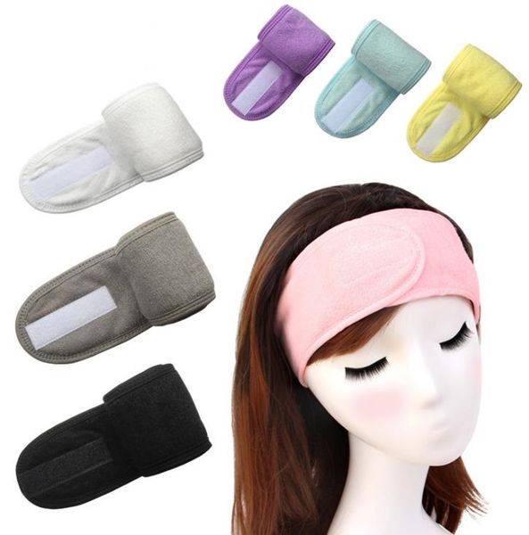 

facial spa headband - 2 pcs makeup shower bath head hair wrap sports headbands terry cloth adjustable stretch towel with magic tape