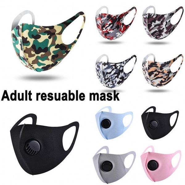 

dhl camouflage face masks protect anti-dust ice silk cotton mouth mask breathable cyling bicycle protective camo black individual package