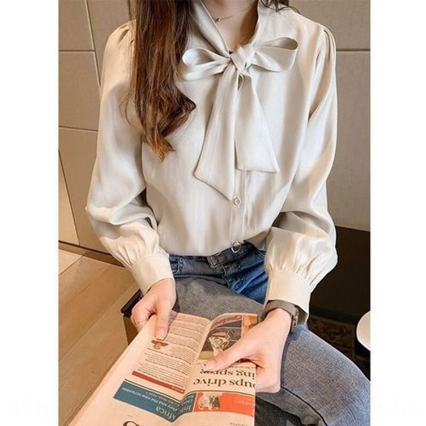 

spring new elegant bow satin women's long sleeve loose slimming base trendy butterfly shirt shirt, White