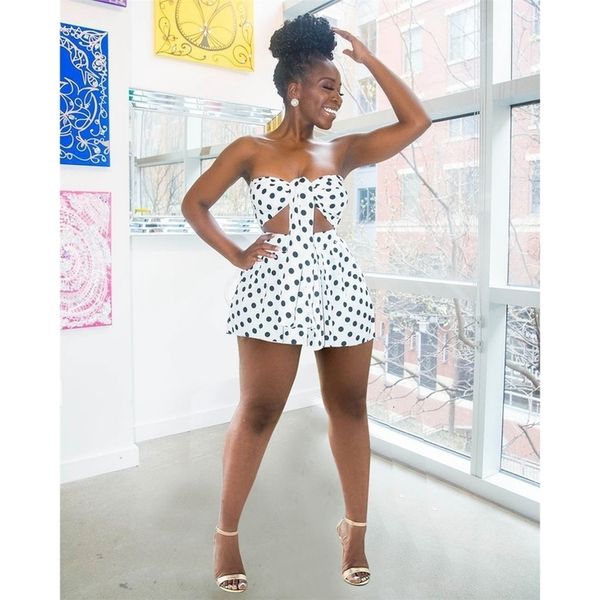 

2pcs women strapless polka dot leopard print bow knot tube short pants shorts set casual wear outfits set suit, Gray