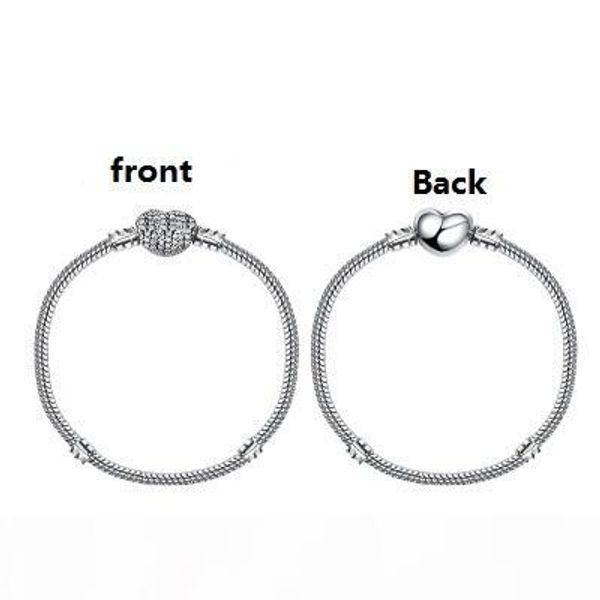 

925 silver plated cubic zircon heart charm bracelets fit european bead statement jewelry bangle for women men christmas gift, Golden;silver