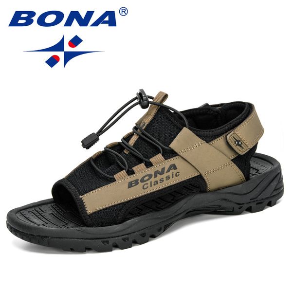 

bona 2020 new designers casual roman shoes cow split mens sandals summer comfortable light sandalias man sport sandals hombre, Black