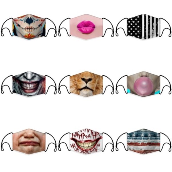 

women funny face mask reusable cartoon print designer dustproof mask ultraviolet-proof washable running riding bike protective mask an400#31