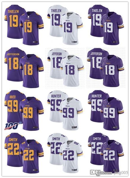 

men women youth minnesota vikings 99 danielle hunter 19 adam thielen 8 kirk cousins 18 justin jefferson 22 harrison smith jersey, Black;red