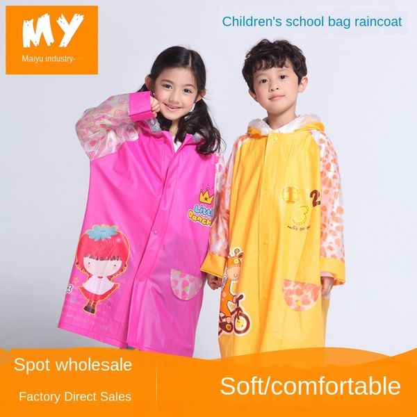 

pvc children's inflatable schoolbag inflatablewith inflatable brim fashion raincoat boys and girls students with schoolbag raincoat, Red;brown