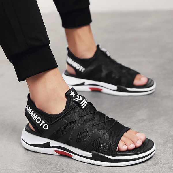 

men summer sandals mesh breathable flat shoes casual slip-on loafer shoes man sandal lightweight comfortable leisure cool, Black