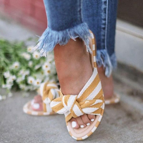 

women summer fats shoes woman outdoor open toe cute bowties plus size slippers slides sandalias, Black