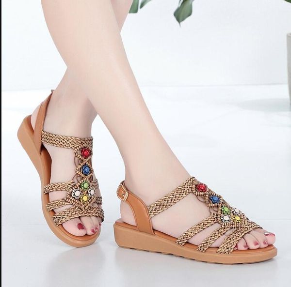 

2020new arrival women fashion bohemia sandals summer new flat bottomed shoes female antiskid beach shoes 35-41, Black