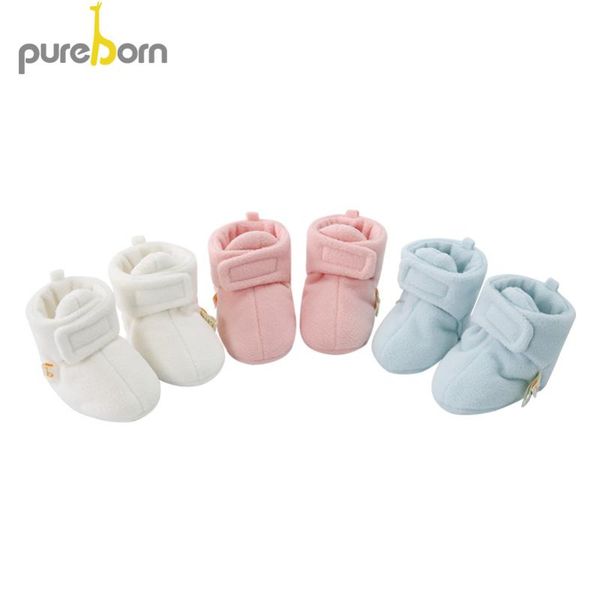

pureborn newborn baby shoes hookloop soft baby girl shoes slippers solid or printed winter first walkers 0-12 months