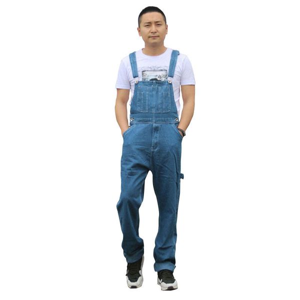 

jeans men new men's plus size overalls large size huge denim bib pants fashion pocket jumpsuits cowboy suspenders, Blue