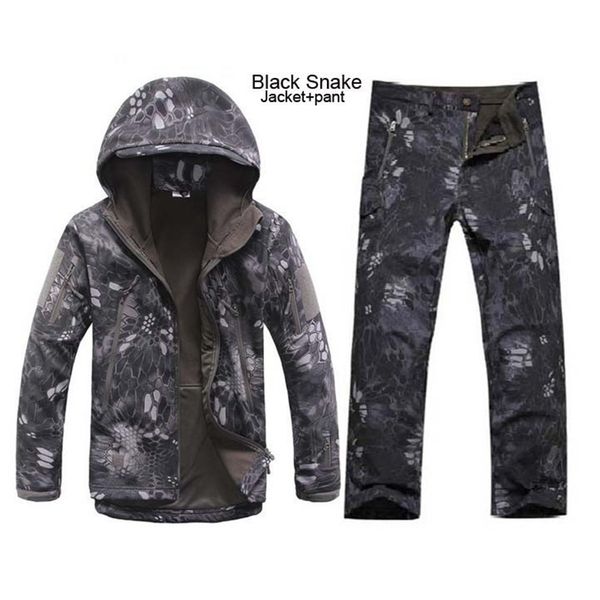 

solid color tactical men women waterproof sharkskin softshell outerwear clothing jacket set army jacket coat + pants, Blue;black