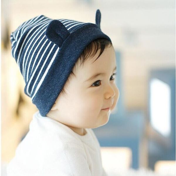 

new korean style children's fetal cap dome striped men's and women's baby hat newborn tire cap baby hat, Blue;gray