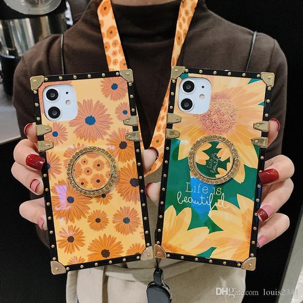 Custodia per telefono di moda per Samsung Galaxy S20 S10 Plus Nota 10 9 Custodia con cordino ad anello girasole Custodia di lusso per ragazza Iphone 11 pro xs max xr 7 8 Plus