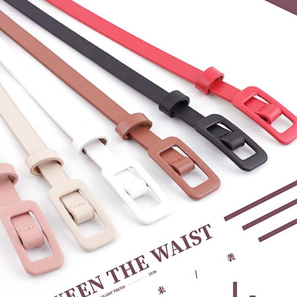 

new candy color shiny pu leather waist belt for women narrow thin belts waistband pin buckle straps for dress accessories, Black;brown