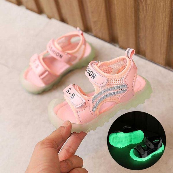 

girls' and luminous 2020 new luminous children's sandals 1-2-3-6 years old 5 baby soft toddler sandals male, Black;red