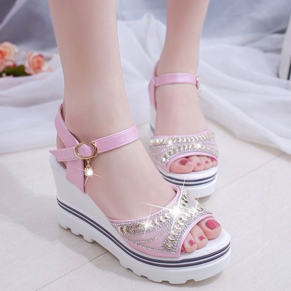 

wedge sandals summer fashion new 2020 multi-purpose korean student half high heel platform women's shoes, Black