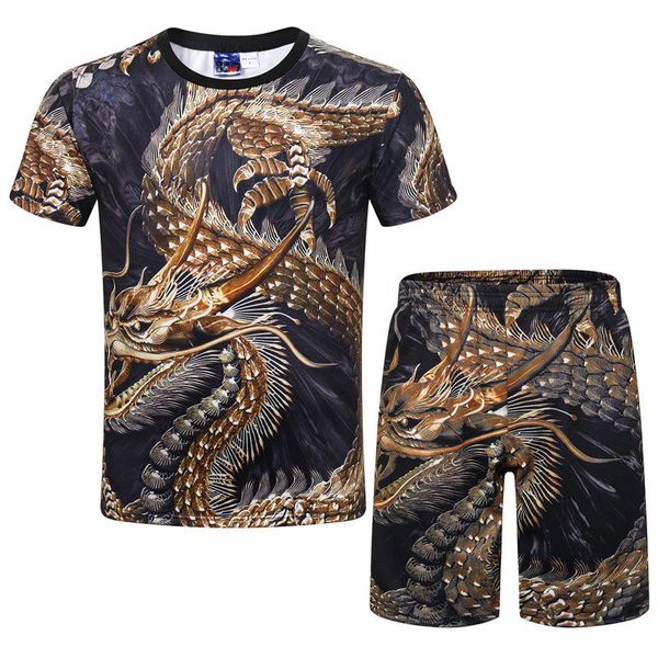 

novelty 3d gold dragon print short sleeve t-shirt and shorts summer jogging athletic sports suit set 2 piece outfit -4xl, Gray