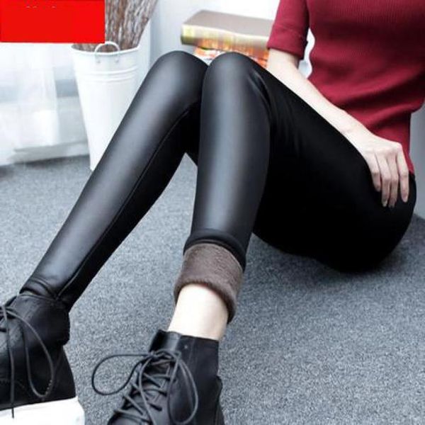 

2020 spring new arrival ladies cashmere leather leggings with thickened outer wear big pants elastic thermal ing, Black