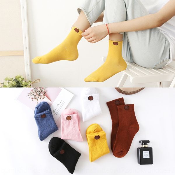 

korean cartoon medium tube women's cotton and cutewind net red bear polyester cotton socks women's socks, Pink;yellow