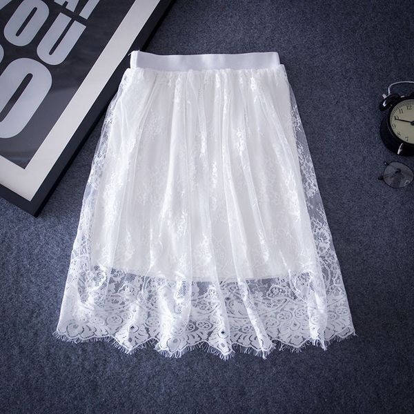 

new women elegant lace hollow out skirts fashion solid mesh tulle skirt short pencil black white skirt s3
