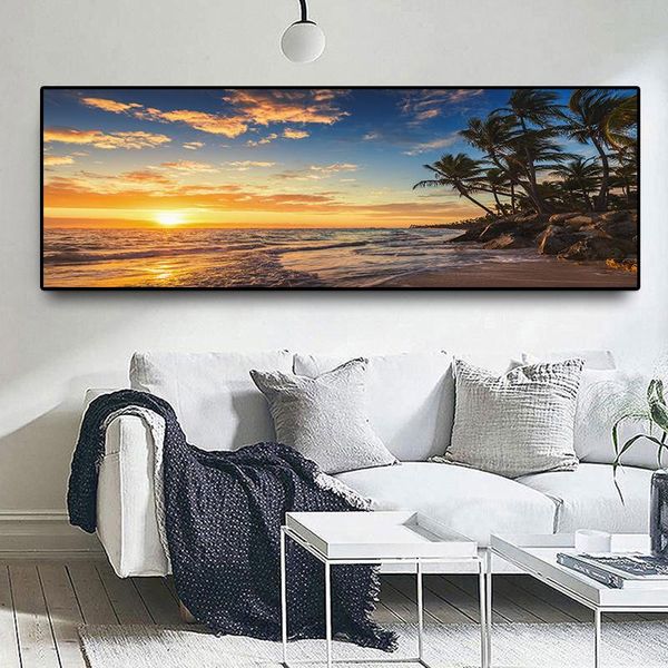 

Sunsets Natural Sea Beach Coconut Palm Landscape Wall Art Pictures Painting Wall Art for Living Room Home Decor (No Frame)