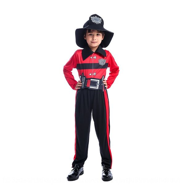 

nxl7q boy's brave little fireman clothing professional cosplayuniform children's halloween distributed costume set boy's brav, Black;red