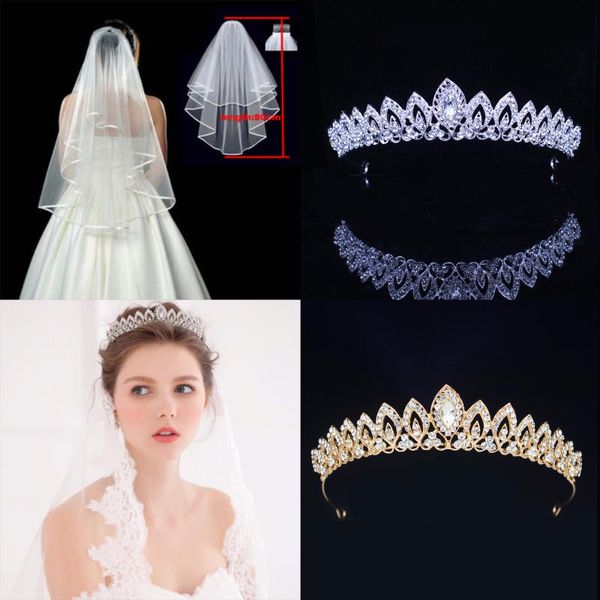 

wedding bridal tiara crown and veil with comb set bride headpiece for women hair ornaments pageant head jewelry accessories, Golden;silver