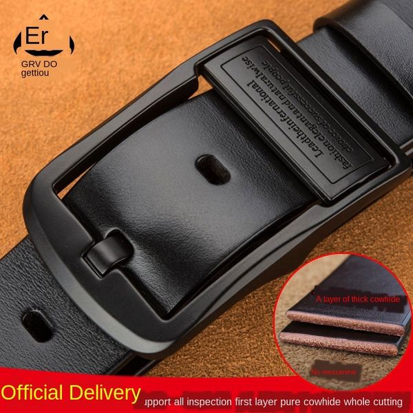 

layer pure cowhide men's pin belt black pin buckle belt genuine leather lengthened large size fat, Black;brown