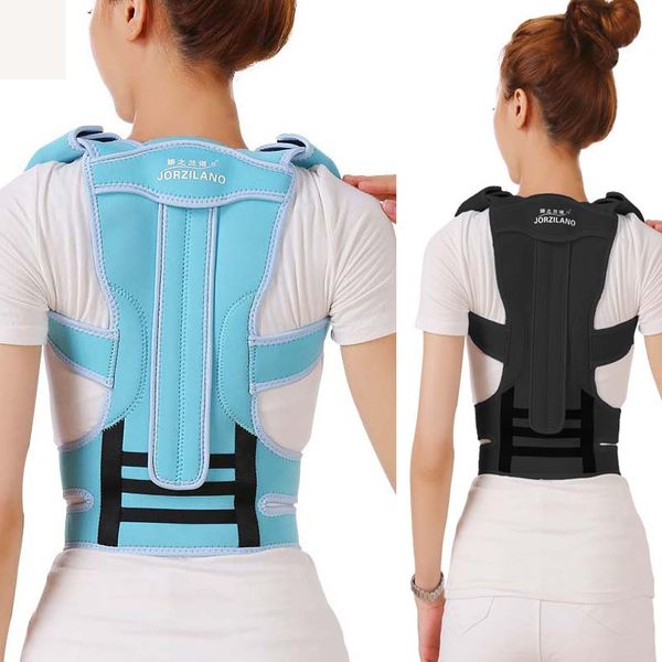 

back support adjustable posture corrector shoulder lumbar brace corset belt for men women improve upper, Black;blue