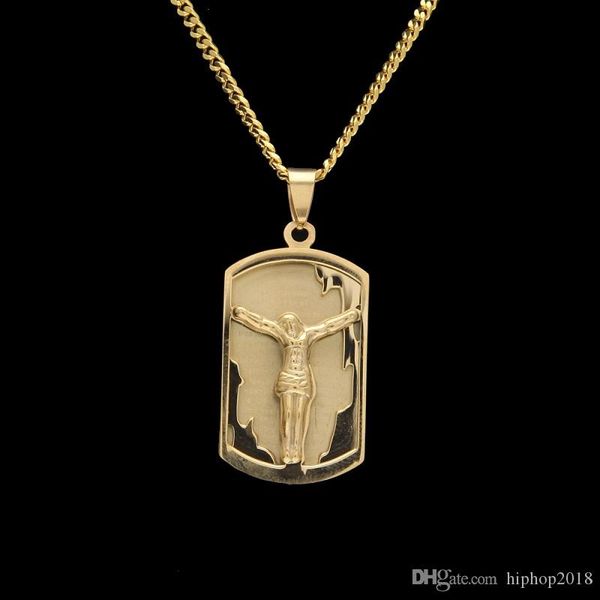 

new mens hip hop neclace jewelry stainless steel jesus pendant necklace fashion gold dog tag necklaces, Silver
